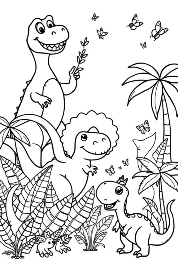 Friendly Dinosaurs Coloring Sheet