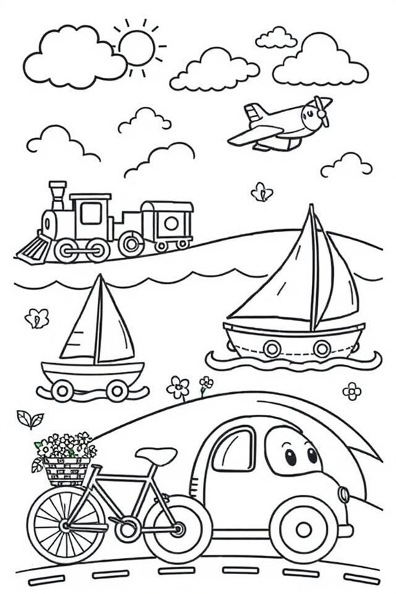 Playful Transportation Coloring Sheet