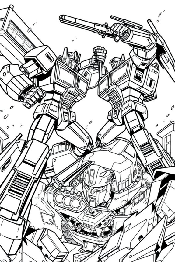 Transformers Battle Scene coloring sheet