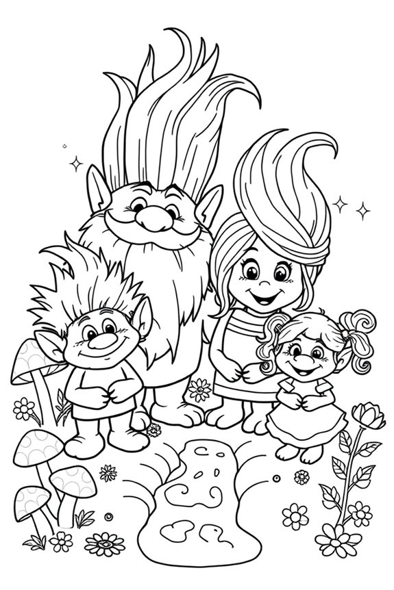 Cute Troll Family Coloring Sheet