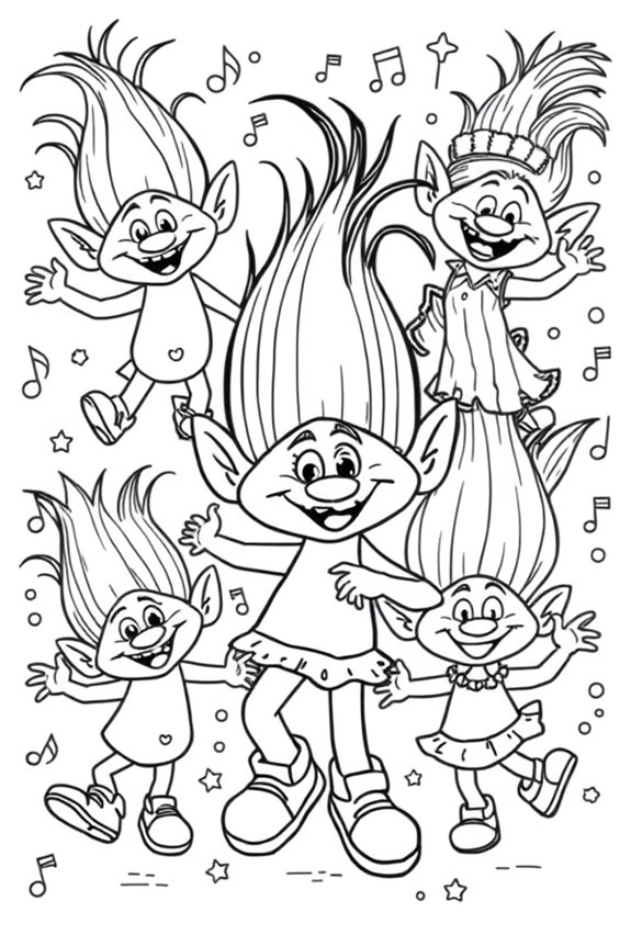 Dancing Trolls Coloring Sheet