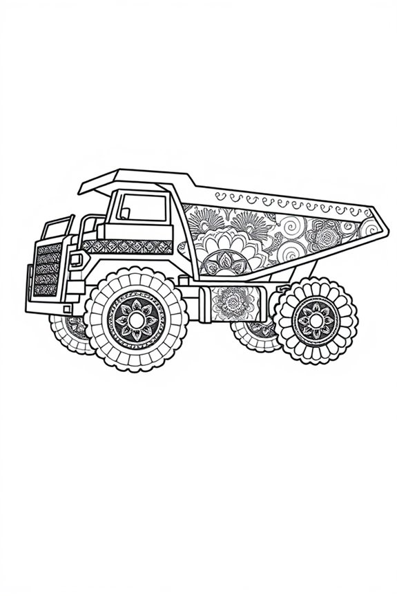 Mandala Inspired Dump Truck Coloring Sheet