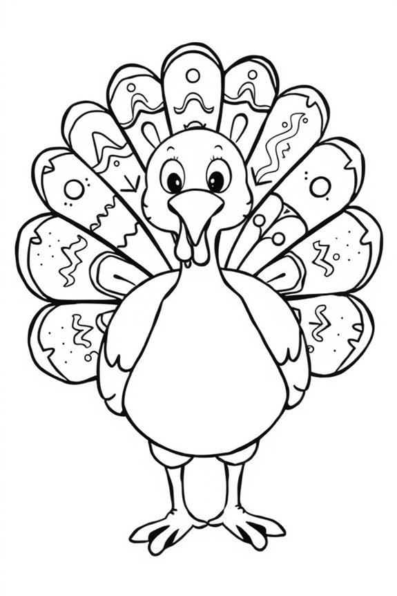 Easy Turkey with Feathers Coloring Sheet