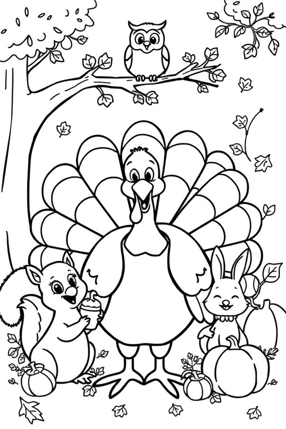 Turkey with Friends Coloring Sheet