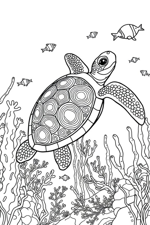 Ocean Scene Turtle Coloring Sheet
