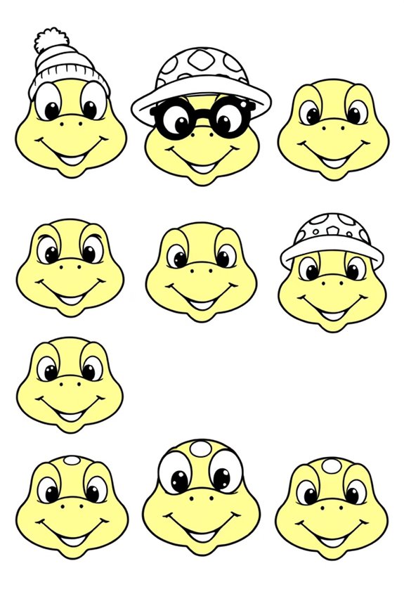 Silly Turtle Faces Coloring Sheet