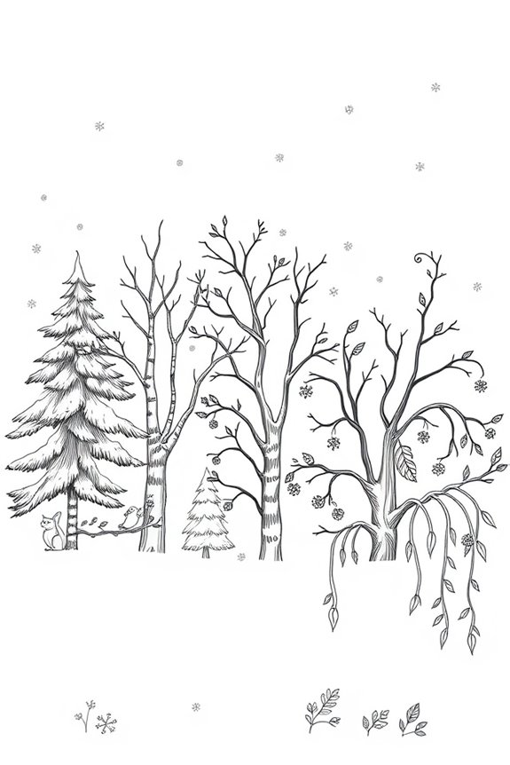 Charming Winter Trees coloring sheet