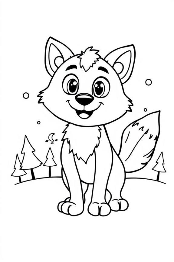 Cute Cartoon Wolf Coloring Sheet