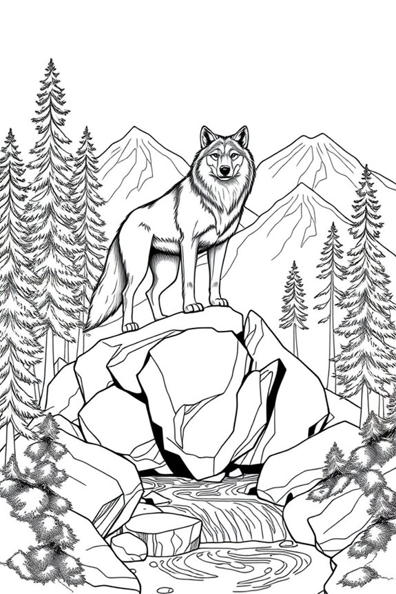 Nature Scene Wolf Coloring Sheet