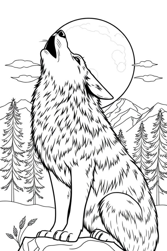 Wolf in the Moonlight Coloring Sheet