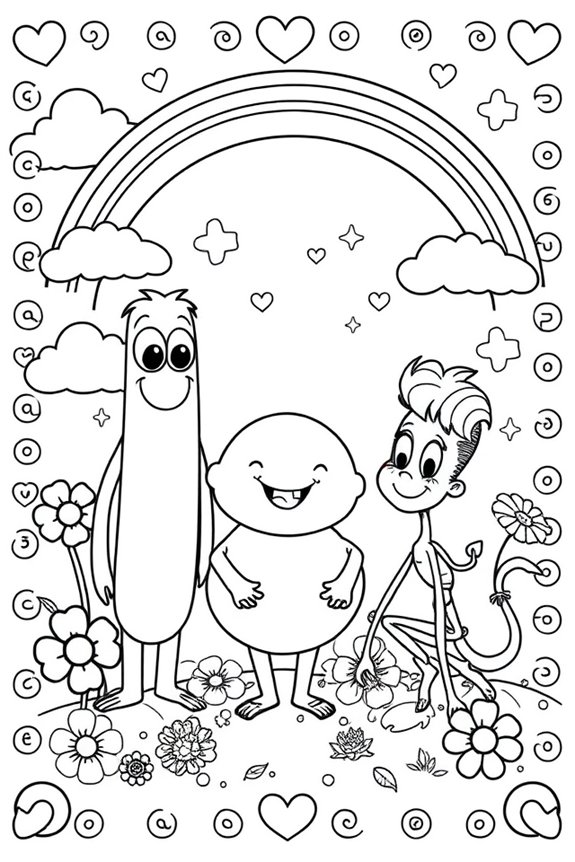 Rainbow Friends Whimsical Designs Coloring Sheet