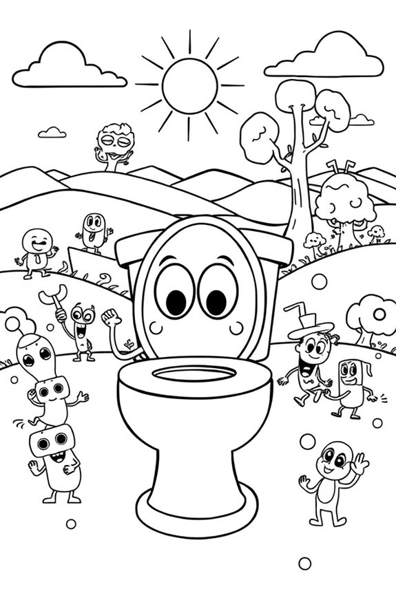 Skibidi Toilet Adventure Scene Coloring Sheet