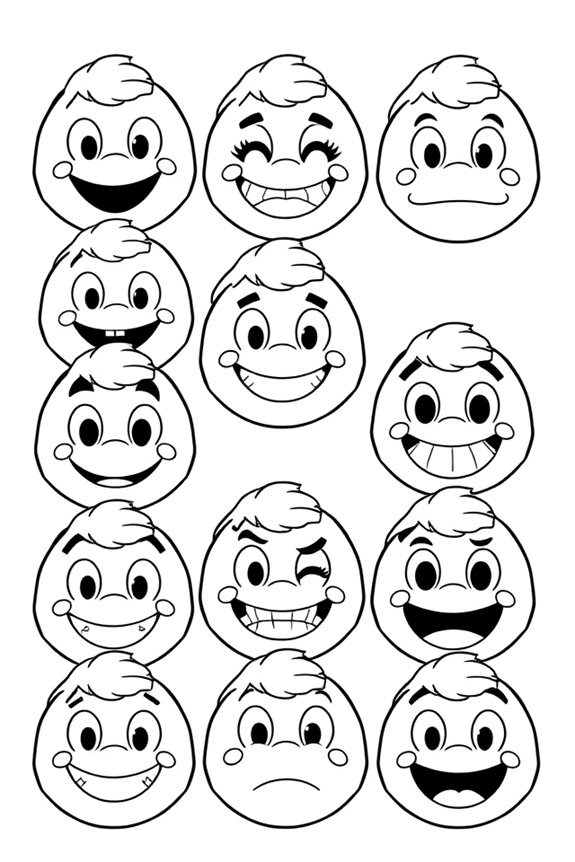 Skibidi Toilet Emoji Faces Coloring Sheet