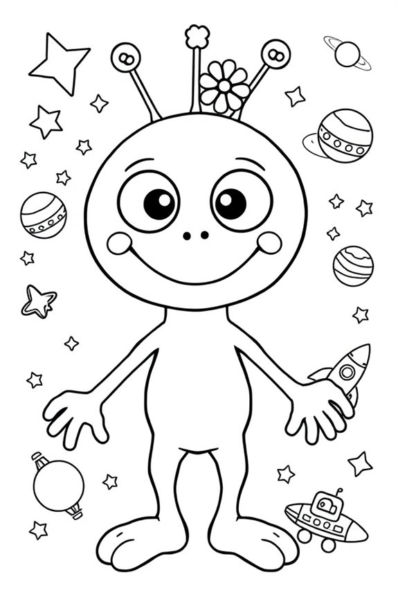 Friendly Alien Coloring Sheet