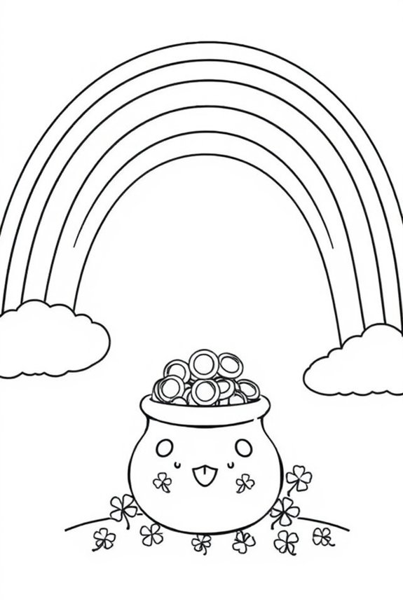 Rainbow and Pot of Gold Coloring Sheet