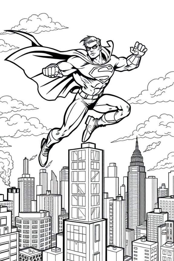 Superhero Action Scene Coloring Sheet