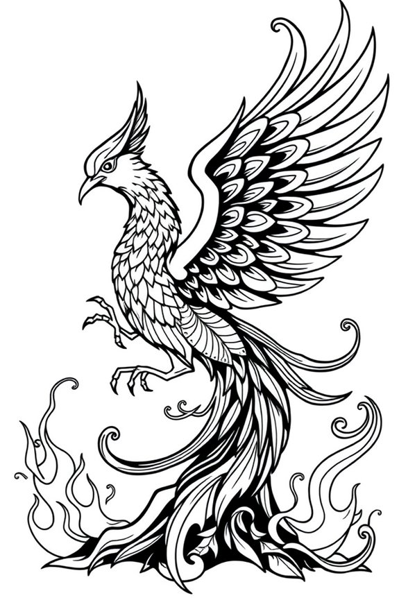 Stylized Phoenix Coloring Sheet