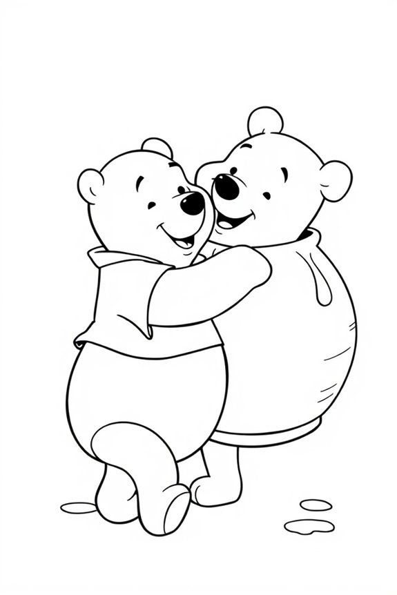 Winnie the Pooh Hugging a Honey Pot Coloring Sheet