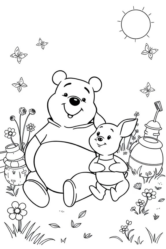 Winnie the Pooh and Piglet Friendship Coloring Sheet