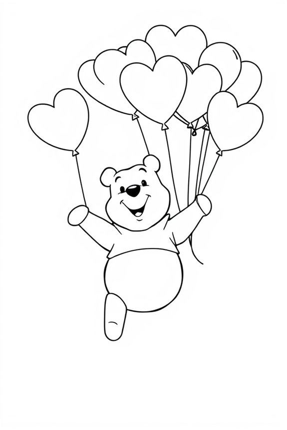 Winnie the Pooh with Balloons Coloring Sheet