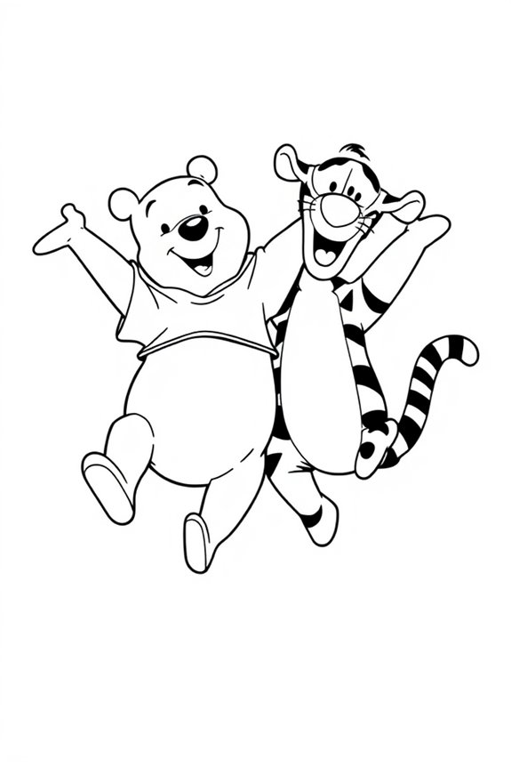 Winnie the Pooh and Tigger Jumping Coloring Sheet