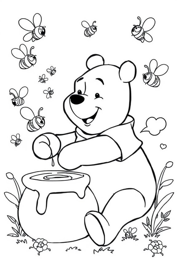 Winnie the Pooh with Bees Coloring Sheet