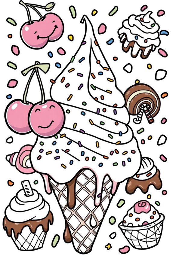Whimsical Ice Cream Toppings Coloring Sheet