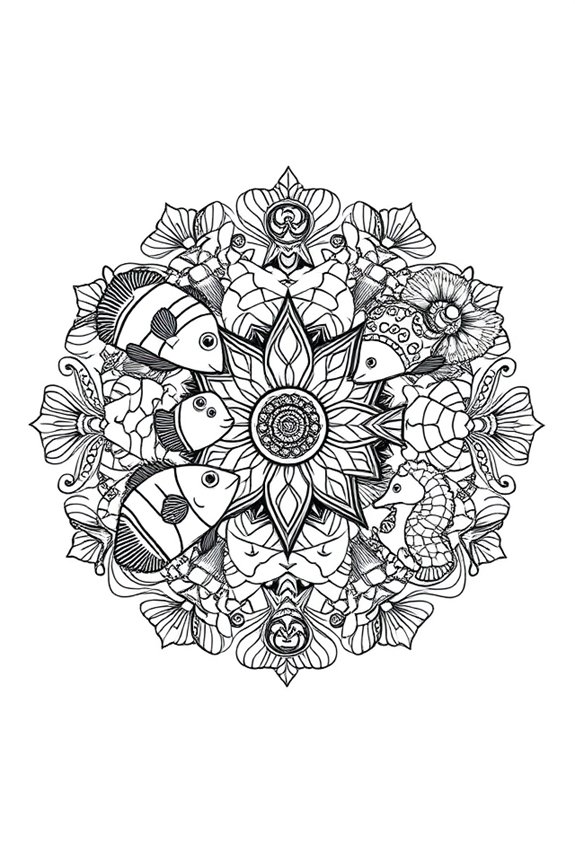 Ocean Fish Mandala Coloring Sheet