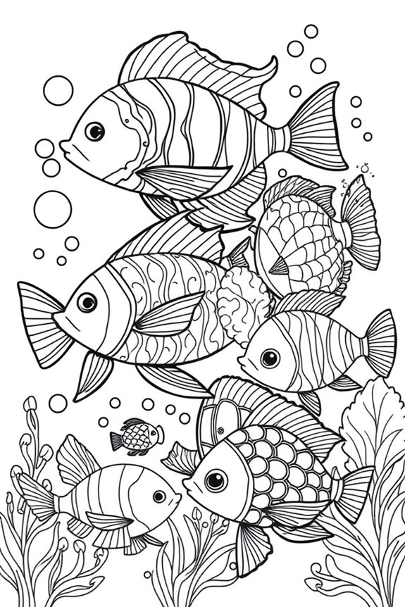 Tropical Fish Line Art Coloring Sheet