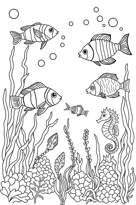 Underwater Scene with Fish Coloring Sheet