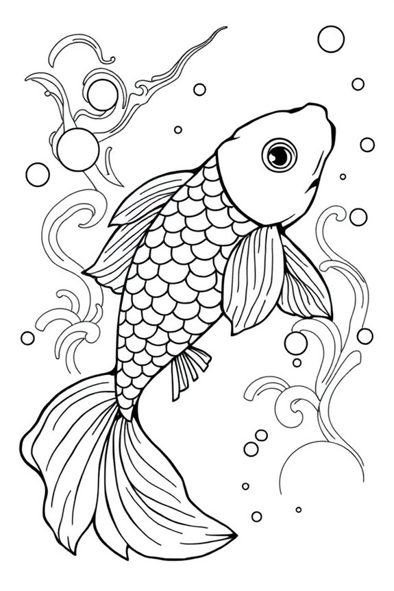 Koi Fish Swimming Coloring Sheet