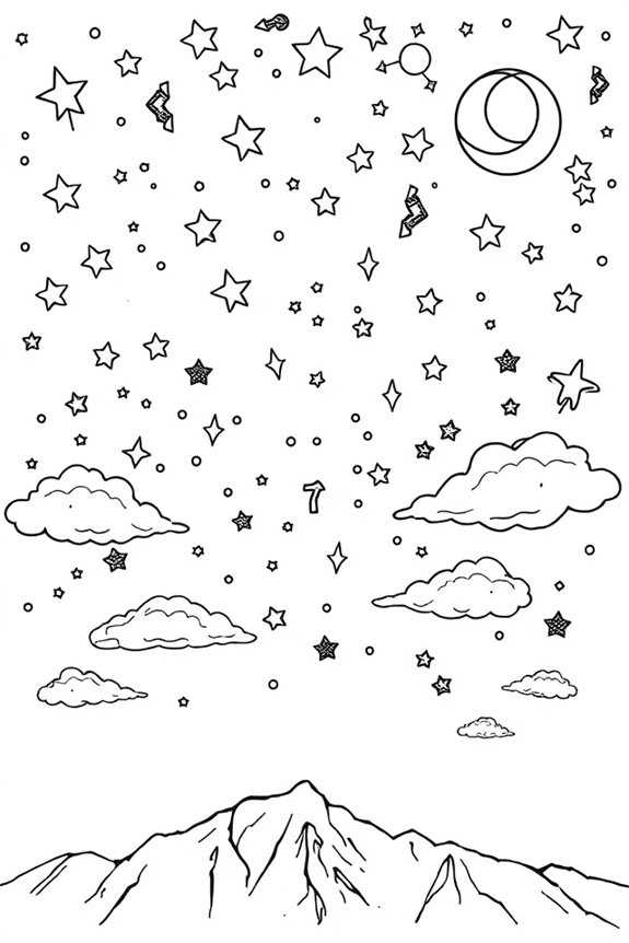 Starry Night Sky Coloring Sheet