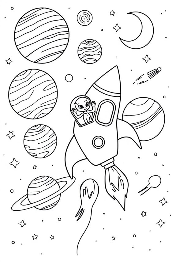 Line Art Space Scene Coloring Sheet
