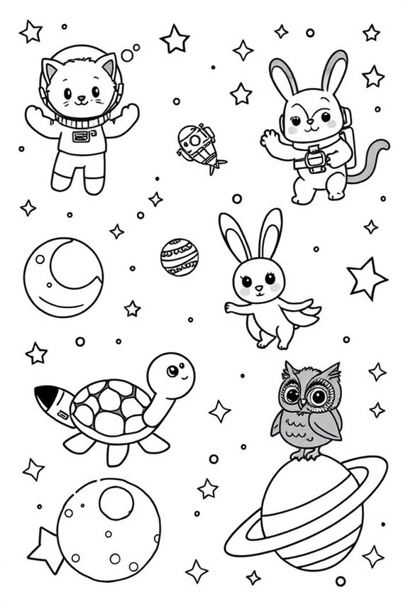 Whimsical Space Animals Coloring Sheet