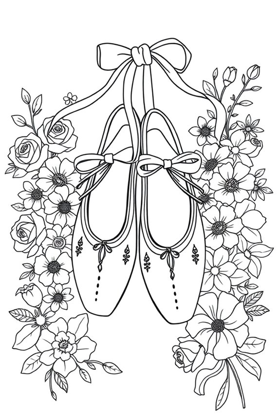 Ballet Shoes and Flowers Coloring Sheet