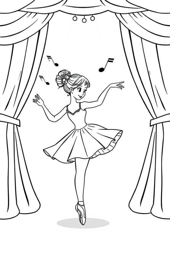 Whimsical Ballerina on Stage Coloring Sheet