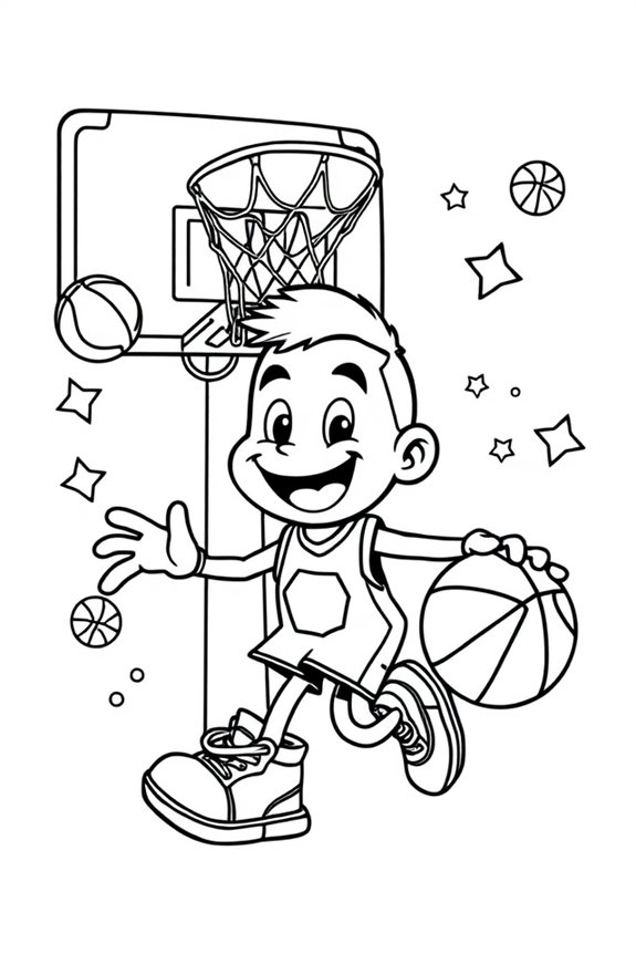 Cartoon Basketball Coloring Sheet