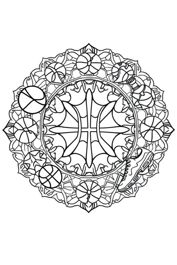 Simple Basketball Mandala Coloring Sheet