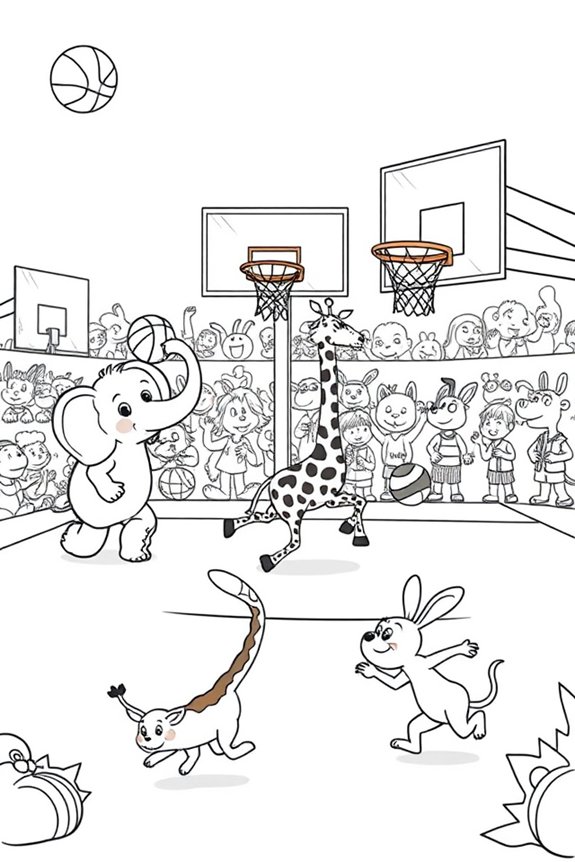Fun Basketball Animals Coloring Sheet