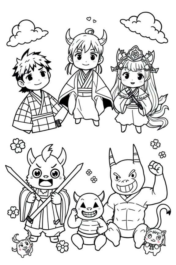 Cute Demon Slayer Characters Coloring Sheet