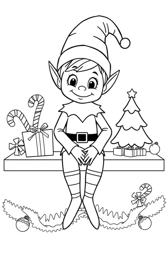 Elf on the Shelf Line Art Coloring Sheet