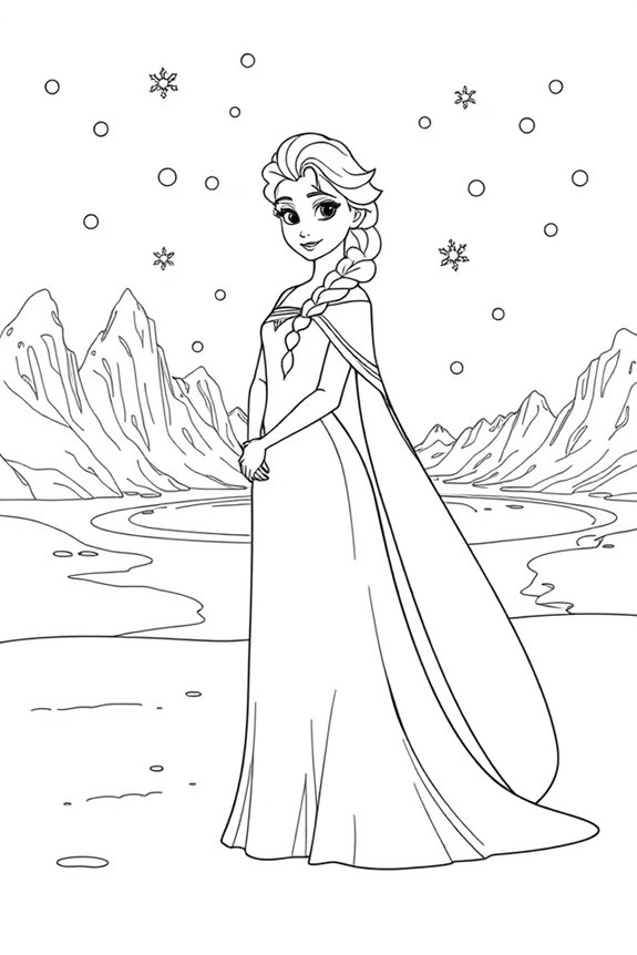 Elsa Frozen Scene Coloring Sheet