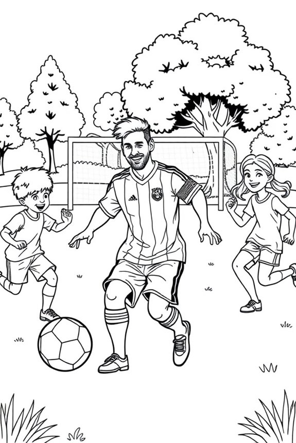 Messi Playing with Friends Coloring Sheet