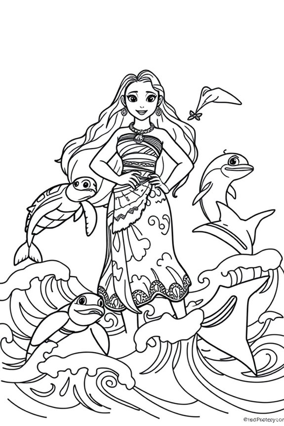 Moana with Her Ocean Friends Coloring Sheet