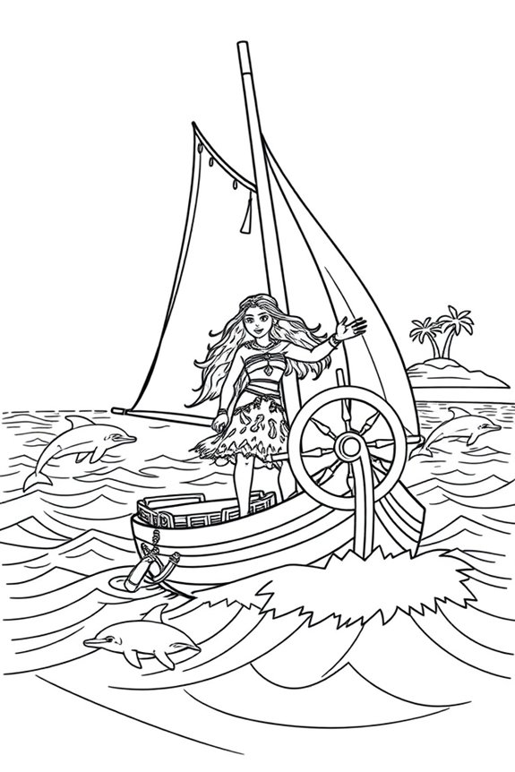 Moana’s Sailboat Adventure Coloring Sheet