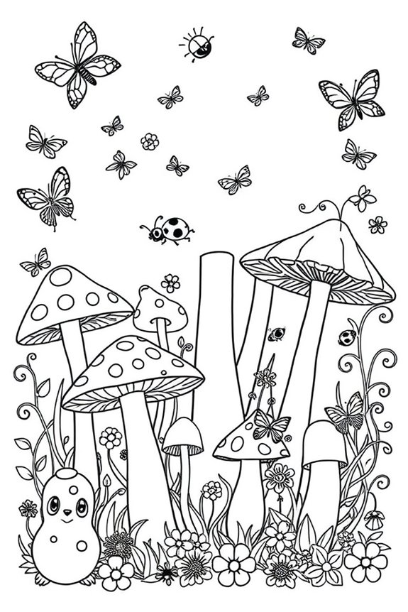 Whimsical Mushroom Coloring Sheet