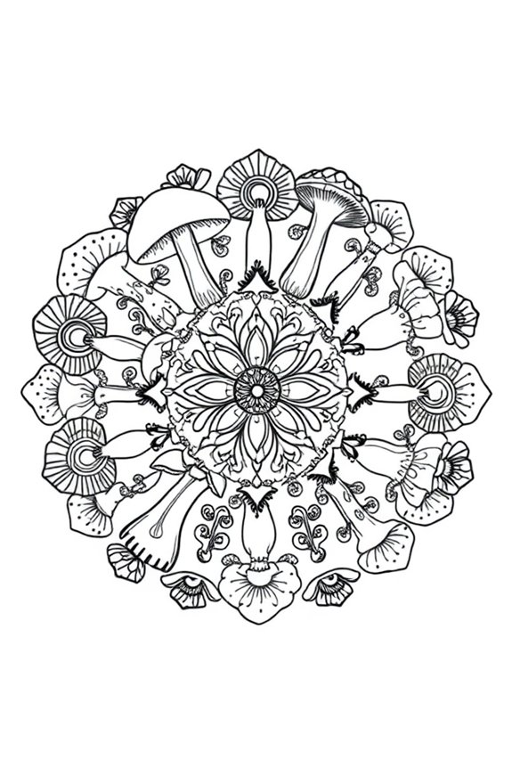 Mushroom Mandala Coloring Sheet