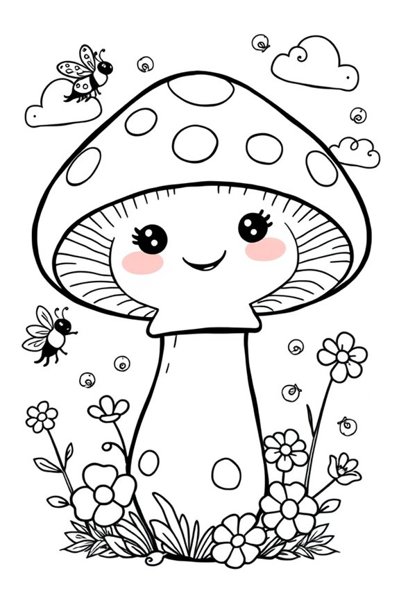 Kawaii Mushroom Coloring Sheet