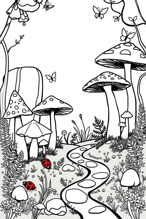 Mushroom Forest Scene Coloring Sheet