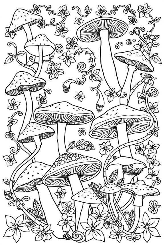 Mushroom Patterns Coloring Sheet